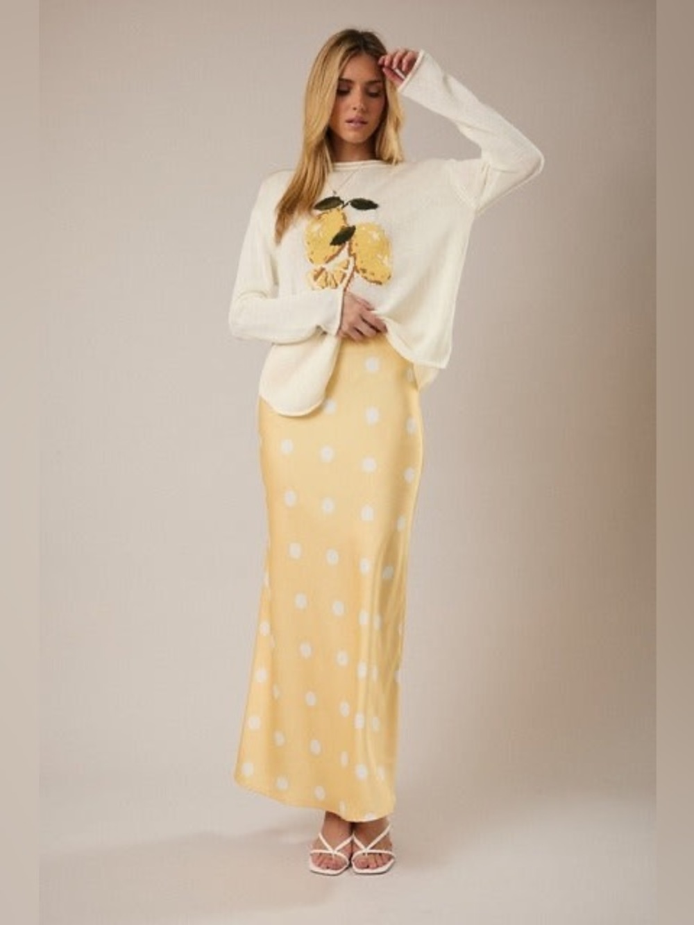 Polka Dot Satin Maxi Skirt with Elastic Waist - Sunday Edition